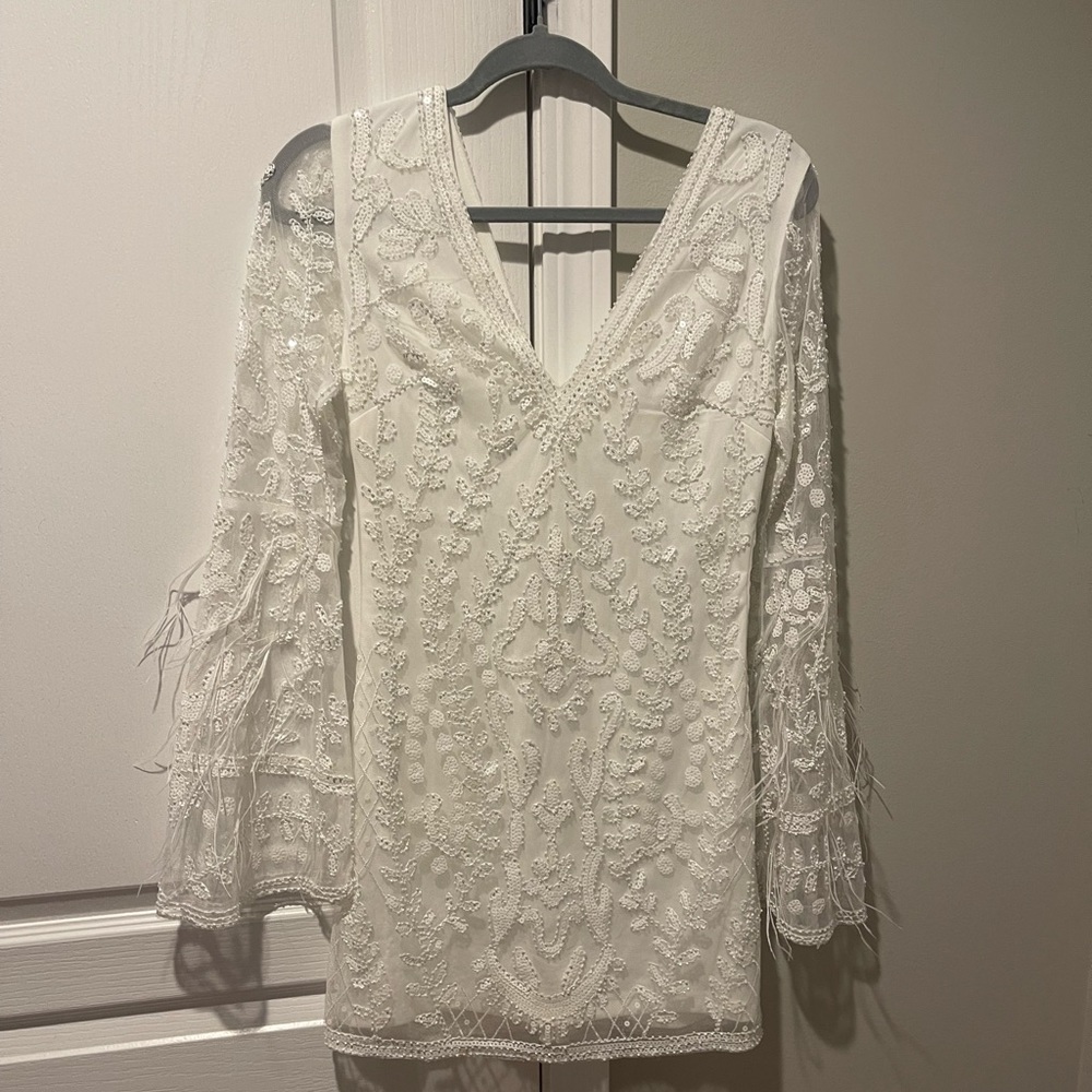 Larisa White Printed Sequin Long Sleeve
